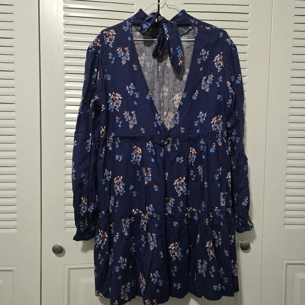 Free People Petit Fours Mini Dress Floral Blue Size M